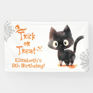 Cute Halloween black cat Trick or treat birthday Banner