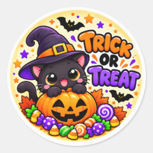 Cute Halloween Black Cat Trick or Treat Sticker