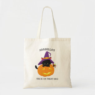 Cute Halloween Black Cat Trick or Treat Tote Bag