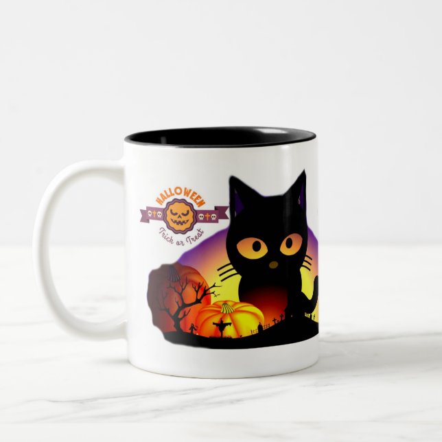 Cute Halloween Black Cat Two-Tone Mug (Left)