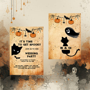 cute halloween black cat wedding party invitation