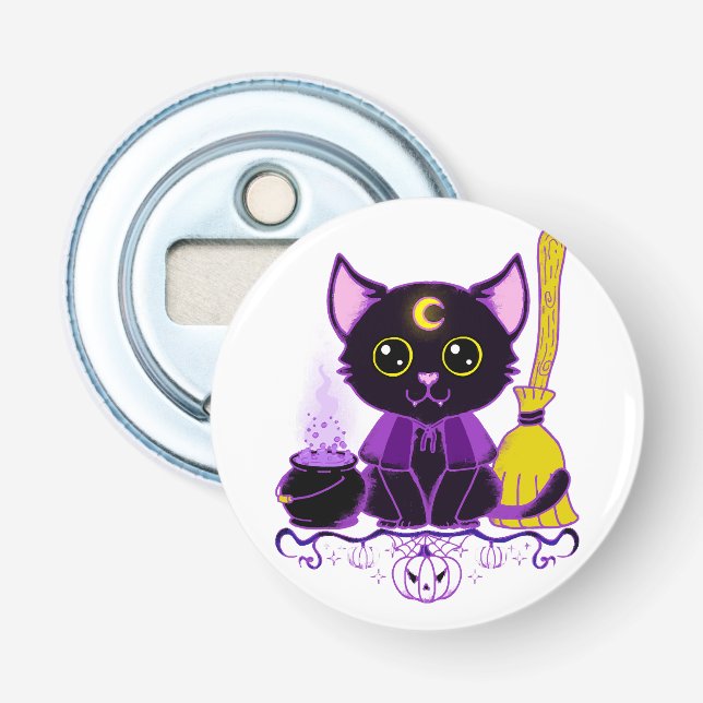 Cute Halloween Black Cat Witch Bottle Opener (Front)