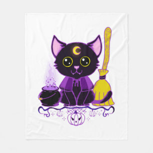 Cute Halloween Black Cat Witch Fleece Blanket