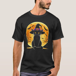 Cute Halloween Black Cat Witch Hat Halloween Costu T-Shirt