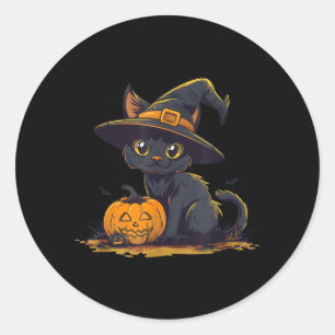 Cute Halloween Black Cat Witch Hat Pumpkin Classic Round Sticker