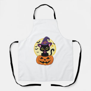 Cute Halloween Black Cat Witch Hat Pumpkin For Kid Apron