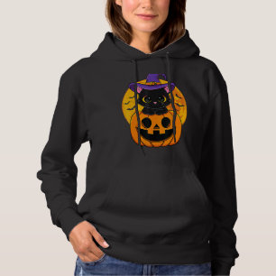 Cute Halloween Black Cat Witch Hat Pumpkin For Kid Hoodie