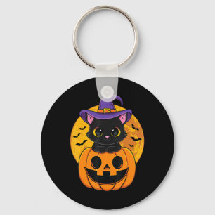 Cute Halloween Black Cat Witch Hat Pumpkin For Kid Key Ring