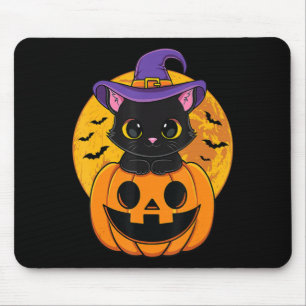 Cute Halloween Black Cat Witch Hat Pumpkin For Kid Mouse Mat