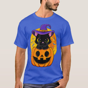 Cute Halloween Black Cat Witch Hat Pumpkin For Kid T-Shirt