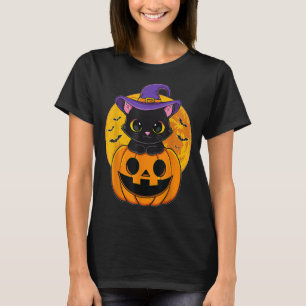 Cute Halloween Black Cat Witch Hat Pumpkin For Kid T-Shirt