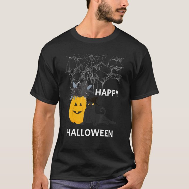 Cute Halloween Black Cat Witch Hat Pumpkin For Kid T-Shirt (Front)