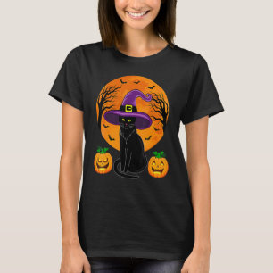 Cute Halloween Black Cat Witch Hat Pumpkin For Kid T-Shirt
