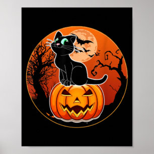 Cute Halloween Black Cat Witch Hat Pumpkin For Poster