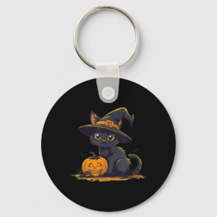 Cute Halloween Black Cat Witch Hat Pumpkin Key Ring