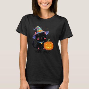 Cute Halloween Black Cat Witch Hat Pumpkin Rose T-Shirt