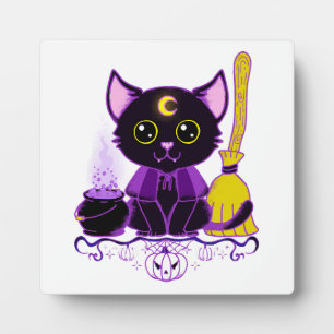 Cute Halloween Black Cat Witch Plaque