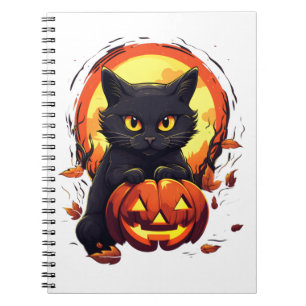 Cute Halloween Black Cat with Pumpkin Notebook
