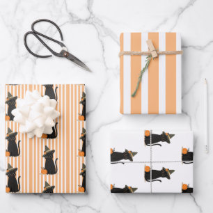 Cute Halloween Black Cat with Witch Hat Pumpkin Wrapping Paper Sheet