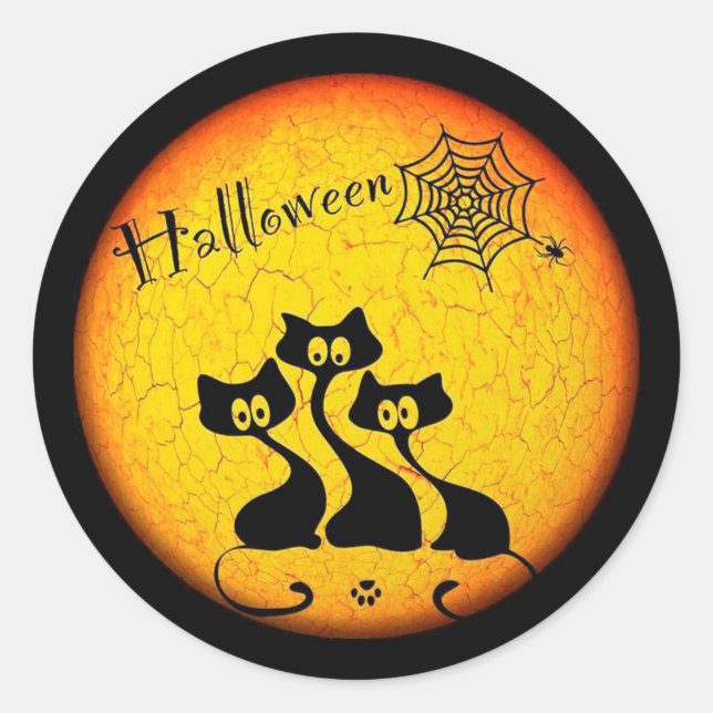 Cute Halloween Black Cats Classic Round Sticker (Front)
