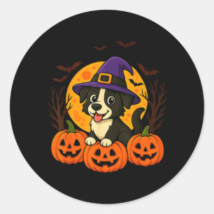 Cute Halloween Black Dog With Witch Hat And Classic Round Sticker