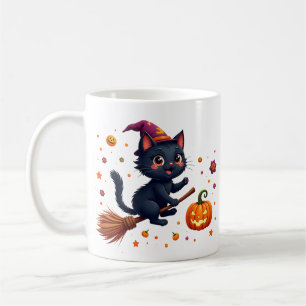 Cute halloween black kitten witch mug