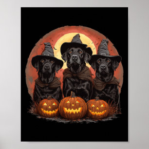 Cute Halloween Black Labrador Retriever Dogs Witch Poster