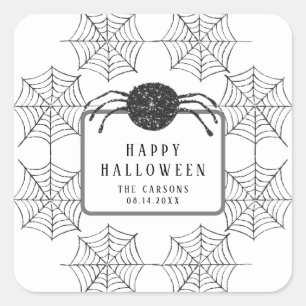 Cute Halloween Black White Spider Web Party Decor Square Sticker
