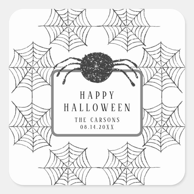 Cute Halloween Black White Spider Web Party Decor Square Sticker (Front)