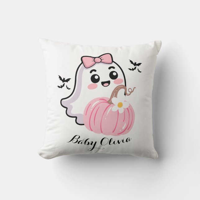 cute halloween blanket , ghost pink bow pumpkin cushion (Front)