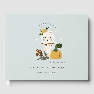Cute Halloween Blue Ghost Little Boo Baby Shower Guest Book