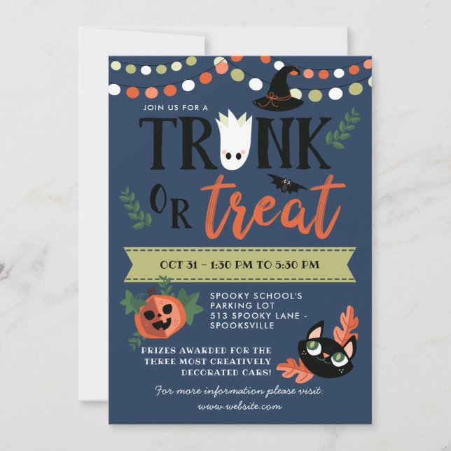 Cute Halloween Blue Trunk or Treat Social Distance Invitation (Front)
