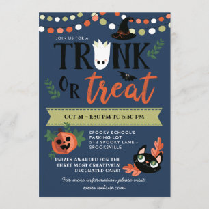 Cute Halloween Blue Trunk or Treat Social Distance Invitation