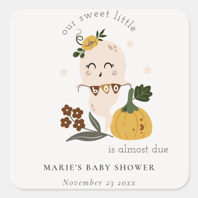 Cute Halloween Blush Ghost Little Boo Baby Shower Square Sticker (Front)