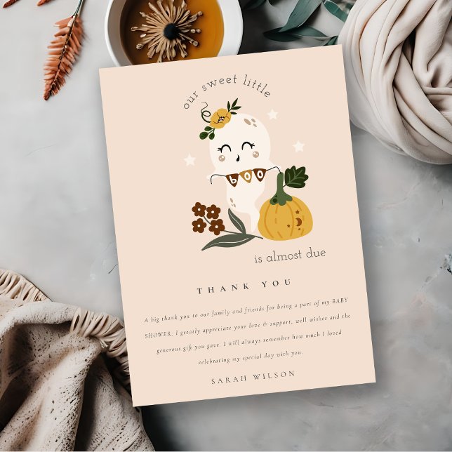 Cute Halloween Blush Ghost Little Boo Baby Shower Thank You Card (Creator Uploaded)