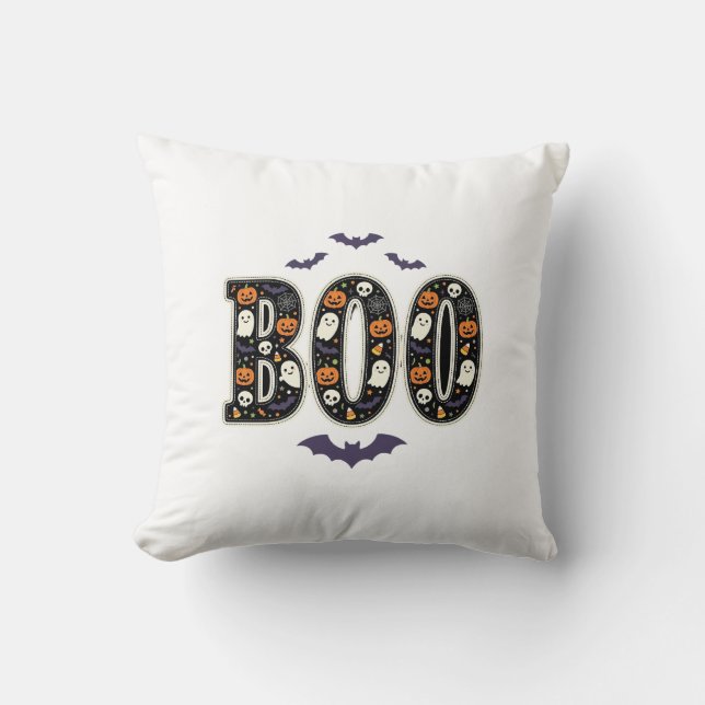 Cute Halloween Boo Ghost Pumpkin Design Cushion (Front)