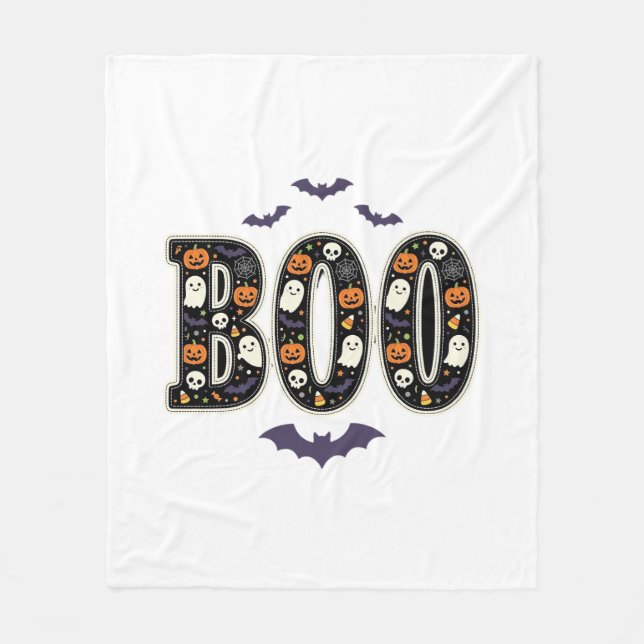 Cute Halloween Boo Ghost Pumpkin Design Fleece Blanket (Front)