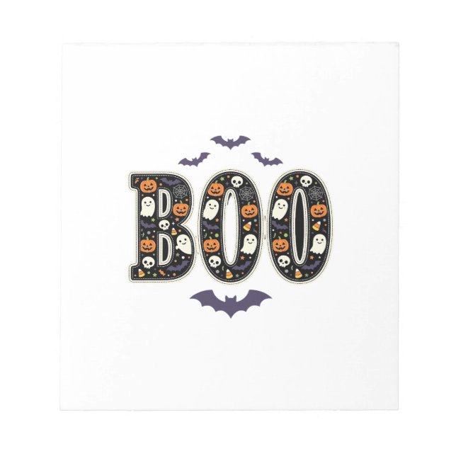 Cute Halloween Boo Ghost Pumpkin Design Notepad (Front)