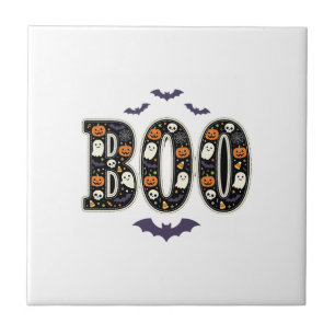 Cute Halloween Boo Ghost Pumpkin Design Tile
