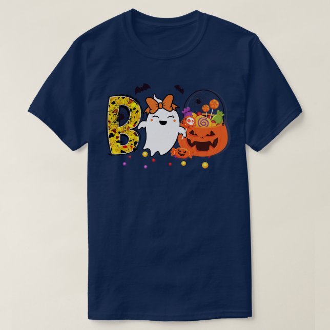 Cute Halloween Boo Ghost Spooky Vibes Funny Hallow T-Shirt (Design Front)