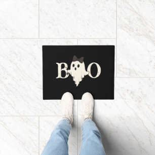 Cute Halloween "Boo" Ghost with Bow   Door Mat