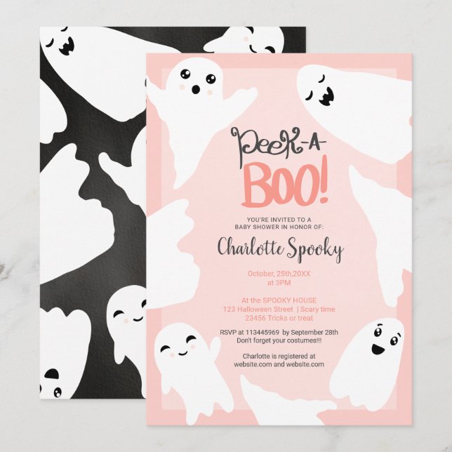 Cute Halloween boo ghosts pink baby shower Invitation (Front/Back)
