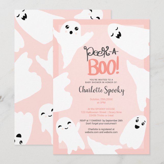 Cute Halloween boo ghosts pink baby shower  Invitation (Front/Back)