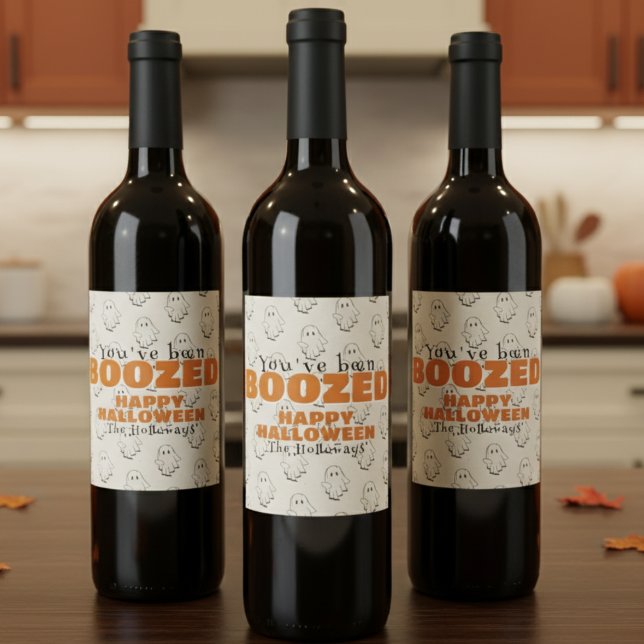 Cute Halloween Boo Gift Tag Wine Label (Bring the Halloween spirit with this "We've been Boozed" gift tag!)