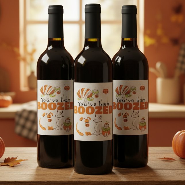 Cute Halloween Boo Gift Tag Wine Label (Bring the Halloween spirit with this "We've been Boozed" gift label!)