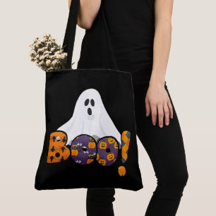Cute Halloween BOO with Ghost Black Tote Bag