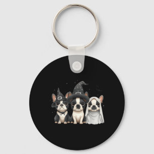 Cute Halloween Boston Terrier Dogs Witch Hat Ghost Key Ring