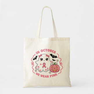 Cute Halloween Breast Cancer Awareness Ghost Tote Bag