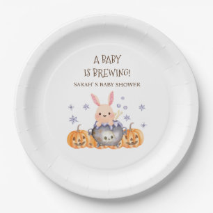 Cute Halloween Bunny Pumpkin Baby Shower Paper Plate