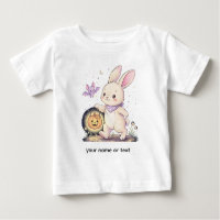 Cute Halloween Bunny with Pumpkin Lantern and Bat